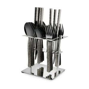 FnS Phoenix Black 24 Pc Cutlery Set with Hanging Stand