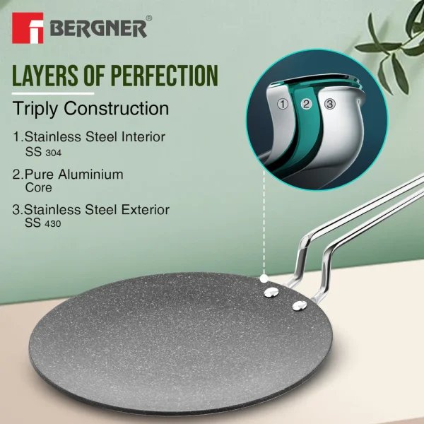 Bergner Argent Samsara Tri-Ply Stainless Steel Roti Tawa 26cm