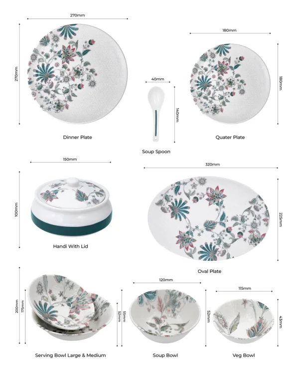 VG Stellar Jacobean Porcelain Dining Collection Dinner Set – 35 Pieces