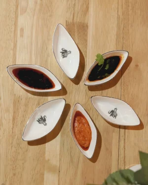 VG – Gaj Platinum Rim Mini Boat Fine Porcelain Bowl – Snack Bowl for Dips, Nuts & Sides