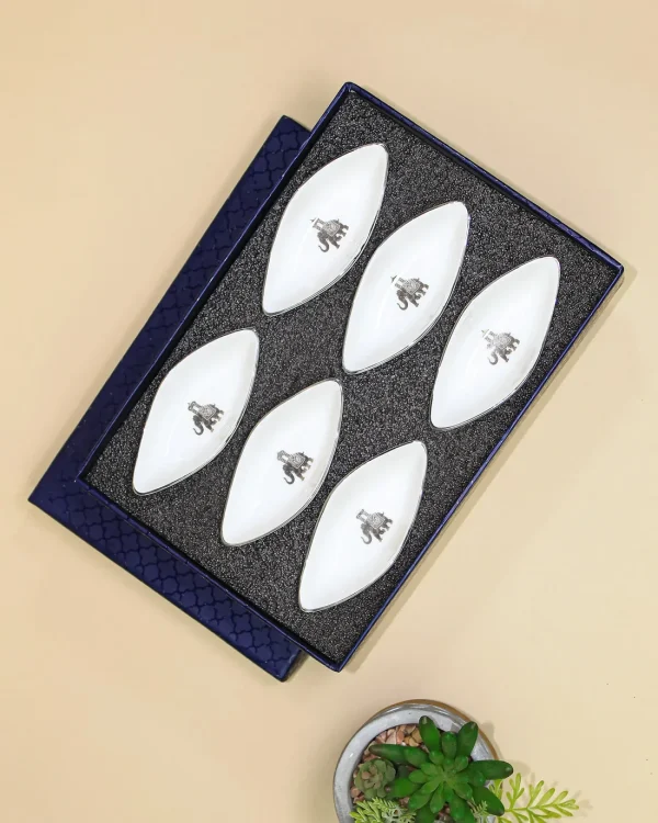 VG – Gaj Platinum Rim Mini Boat Fine Porcelain Bowl – Snack Bowl for Dips, Nuts & Sides