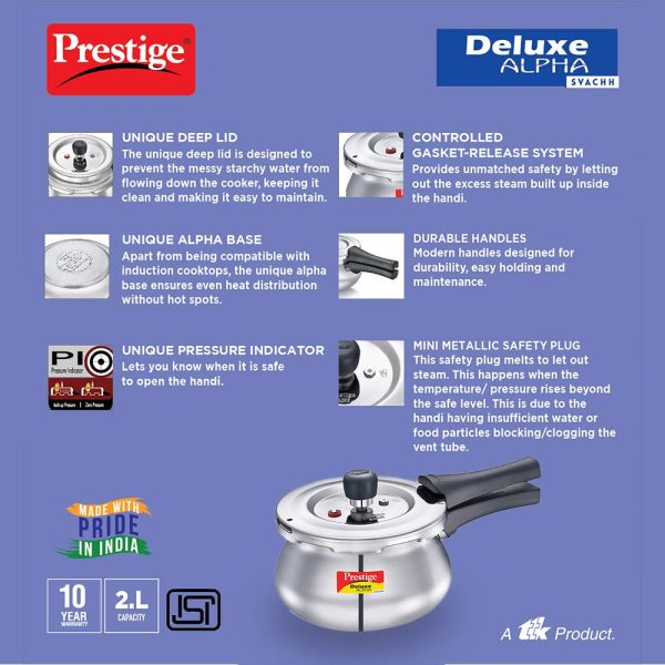 Prestige Deluxe Alpha Svachh Stainless Steel Handi Pressure Cooker