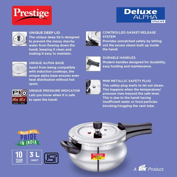 Prestige Deluxe Alpha Svachh Stainless Steel Handi Pressure Cooker