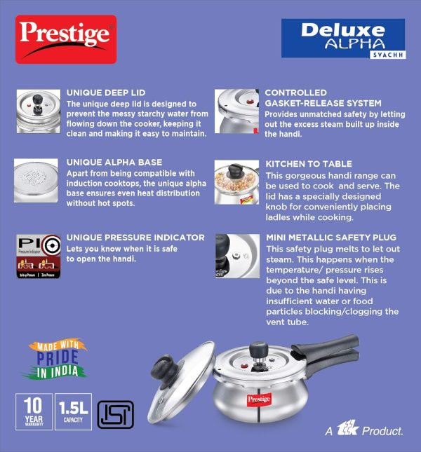 Prestige Deluxe Alpha Svachh Stainless Steel Handi Pressure Cooker