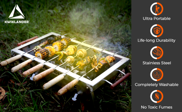 Kwiklander SS BBQ Grill GRX01G – Stainless Steel Charcoal Barbeque for Home & Outdoor Cooking