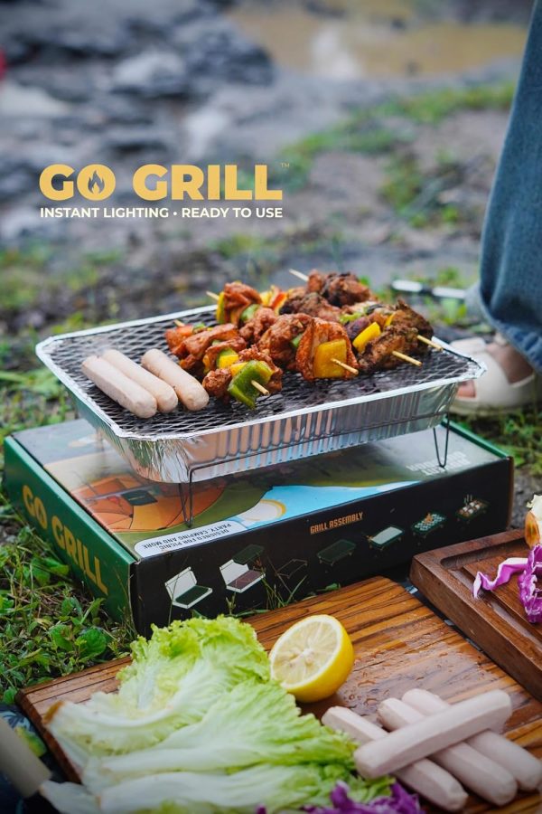 GO GRILL Portable & Disposable Barbeque Grill Set | Instant Lighting Lumpwood Charcoal Included | Ready-to-Use BBQ Grill | Food Safe Certified | India’s First Eco-Friendly Barbecue for Outdoor Cooking
