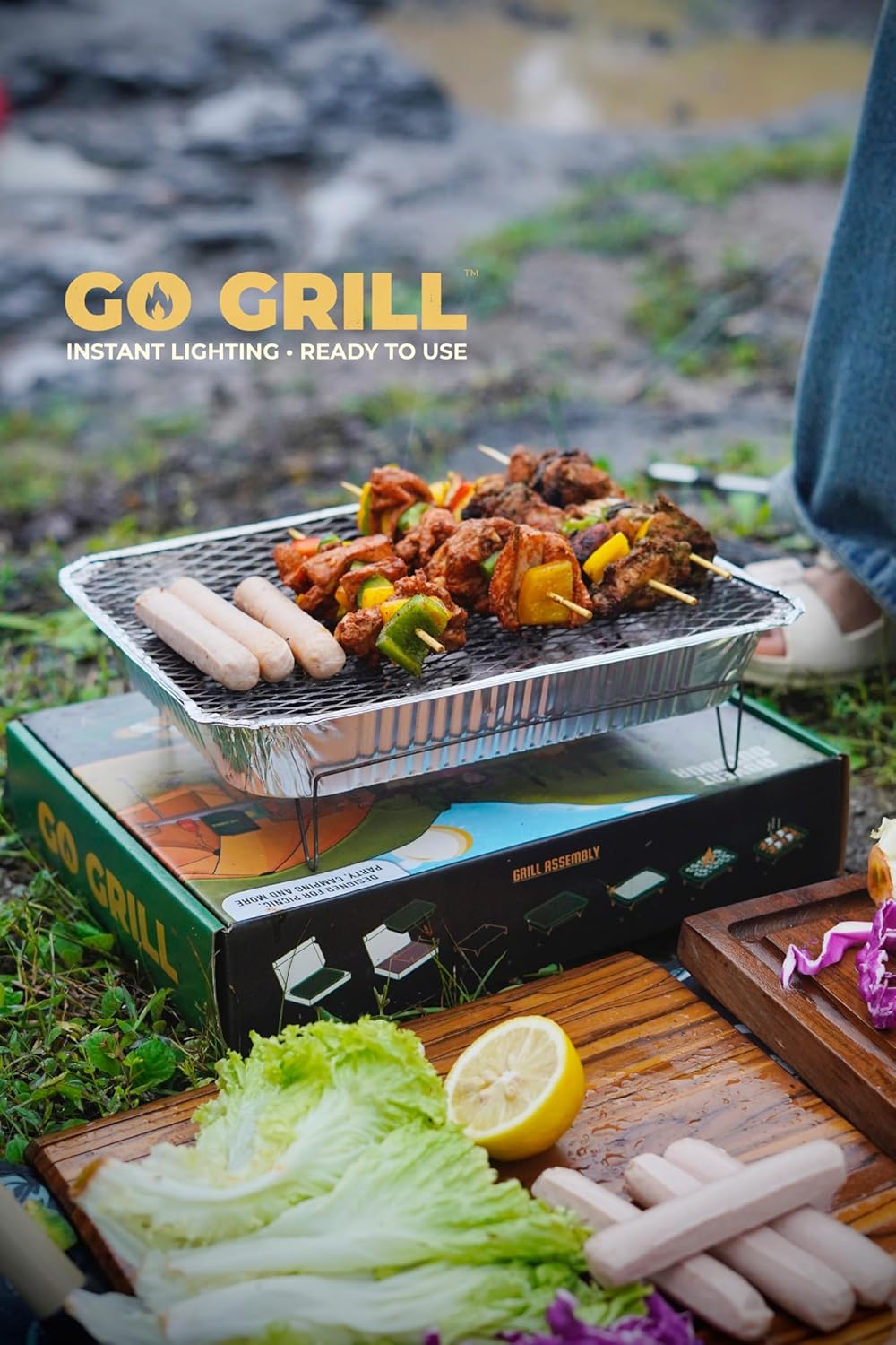 GO GRILL Portable & Disposable Barbeque Grill Set | Instant Lighting Lumpwood Charcoal Included | Ready-to-Use BBQ Grill | Food Safe Certified | India’s First Eco-Friendly Barbecue for Outdoor Cooking