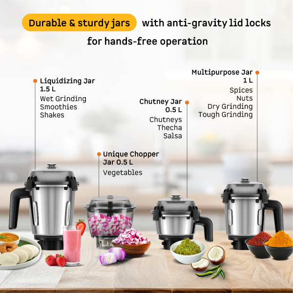 Atomberg Zenova Mixer Grinder 4 Jars Sand Grey