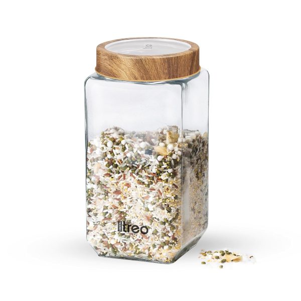Treo Woody Cube Glass Jar | Airtight Kitchen Storage Container