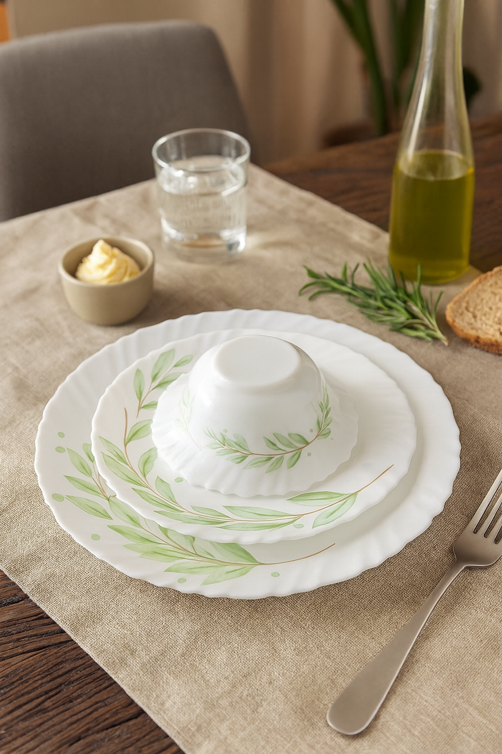 Laopala Diva Classique Collection Dinner Set 27Pcs Olive Trails Opalware Dining Set