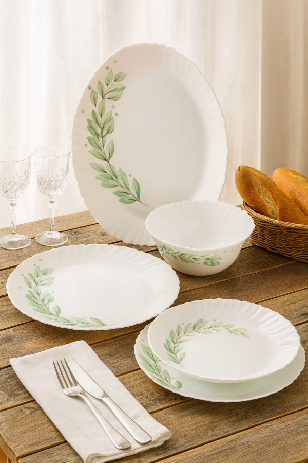 Laopala Diva Classique Collection Dinner Set 27Pcs Olive Trails Opalware Dining Set