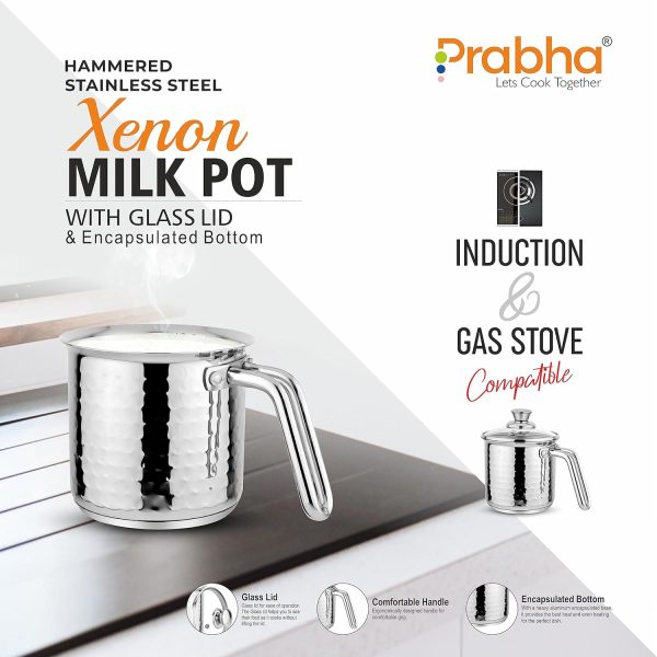 Prabha Xenon Premium Hammered Stainless Steel Milk Pot