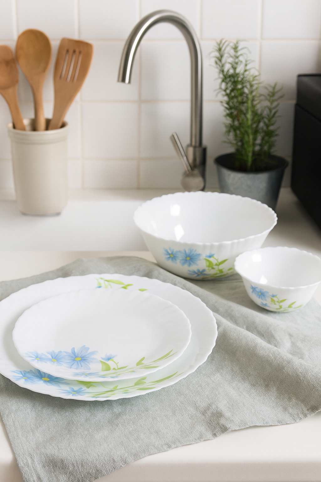 Laopala Diva Classique Collection Dinner Set 19Pcs – Blue Daisy Opalware Dining Set