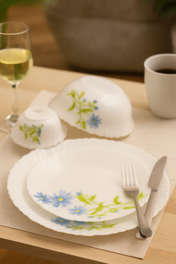 Laopala Diva Classique Collection Dinner Set 19Pcs – Blue Daisy Opalware Dining Set