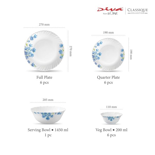 Laopala Diva Classique Collection Dinner Set 19Pcs – Blue Daisy Opalware Dining Set