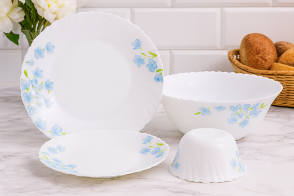 Laopala Diva Classique Collection Dinner Set 19Pcs – Aster Blue Opalware Dining Set