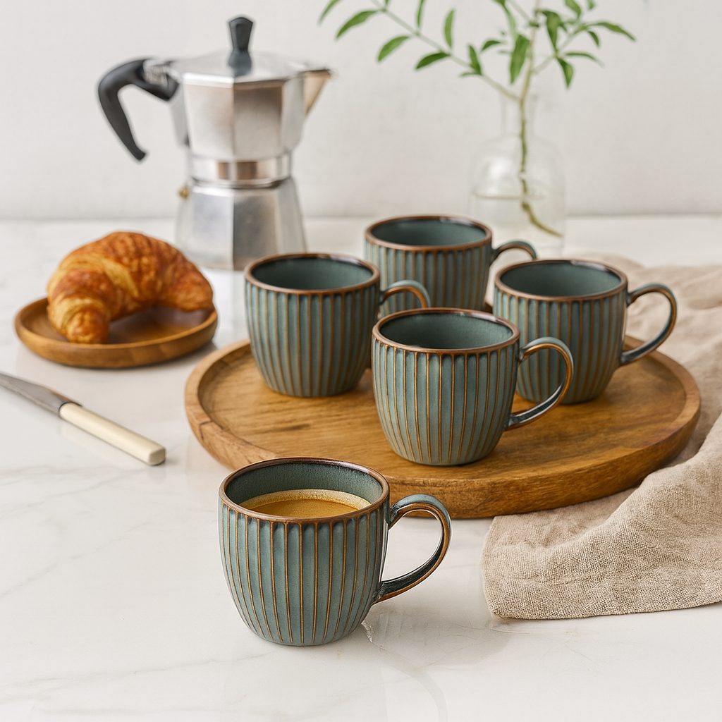 Teal Espresso Coffee Cup Set of 6