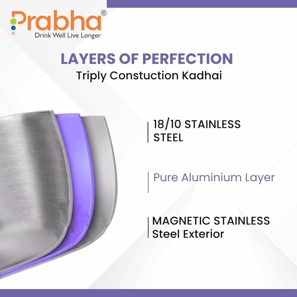 Prabha Elante Triply Stainless Steel Kadhai | Induction & Gas Compatible Cookware