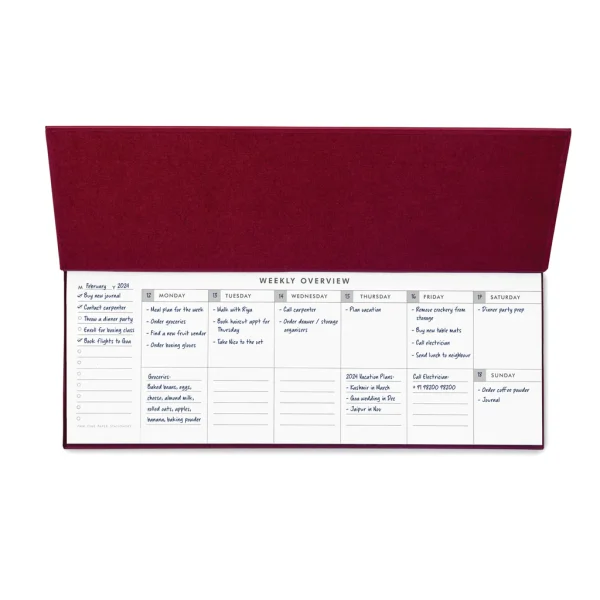 Weekly Desk Planner – Burgundy | Premium Office Planner – 7MM