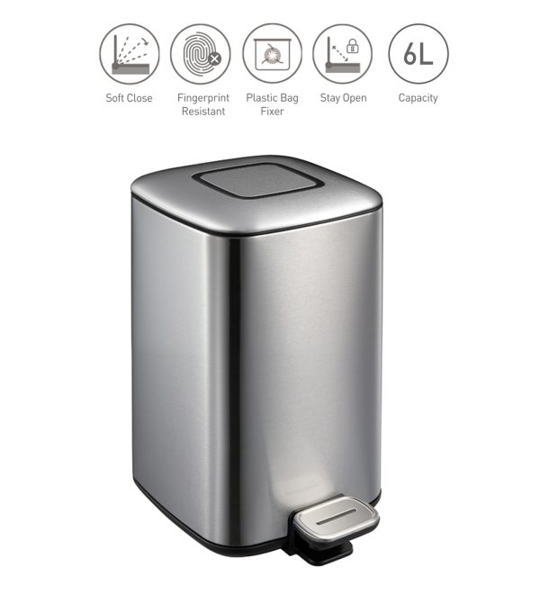 Obsessions EKO Regent Step Trash Bin 6L – Stainless Steel Pedal Dustbin