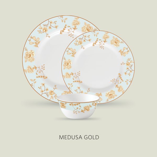 Laopala Diva Sovrana Dinner Set 27Pcs – Medusa Gold Opalware Dining Set