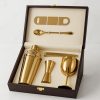 Deep Stainless Steel PVD Gold Cocktail Bar Set with Leather Case – Complete Bar Tools Kit