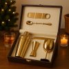 Deep Stainless Steel PVD Gold Cocktail Bar Set with Leather Case – Complete Bar Tools Kit