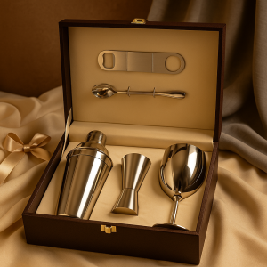 Deep Stainless Steel Cocktail Bar Set with Leather Case – Complete Bar Tools Kit