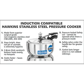 Hawkins Stainless Steel Pressure Cooker – Induction Friendly
