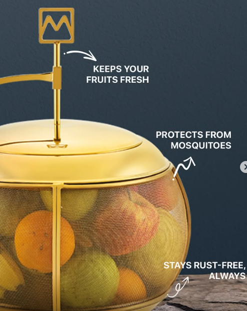 Mirror King Fruit Basket with Lid – Premium 304 Steel Mesh Fruit Storage for Kitchen & Dining