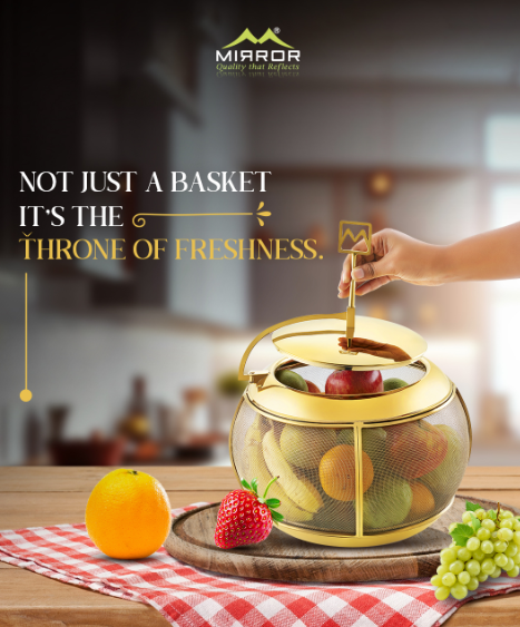Mirror King Fruit Basket with Lid – Premium 304 Steel Mesh Fruit Storage for Kitchen & Dining
