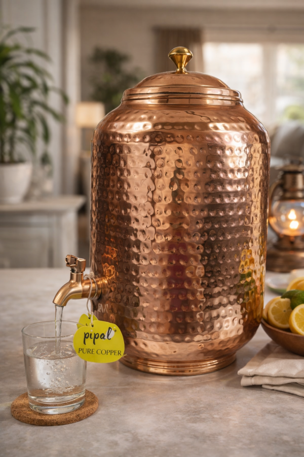 Pipal Hammered Pure Copper Water Matka – 5 Litre Hammered – Ayurvedic Drinking Water Pot