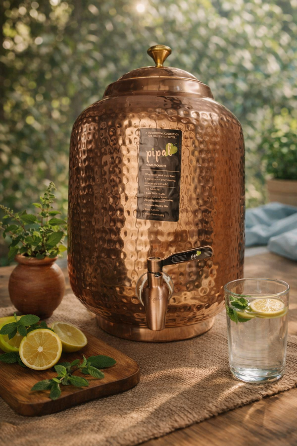 Pipal Pure Copper Water Matka – 8 Litre Hammered – Traditional Copper Water Pot for Drinking Water