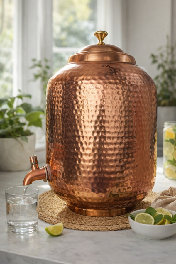 Pipal Pure Copper Water Matka – 8 Litre Hammered – Traditional Copper Water Pot for Drinking Water