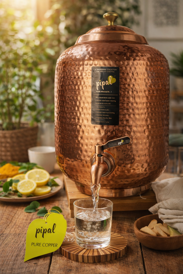 Pipal Pure Copper Water Matka – 8 Litre Hammered – Traditional Copper Water Pot for Drinking Water