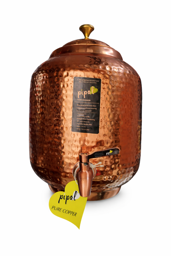 Pipal Pure Copper Water Matka – 8 Litre Hammered – Traditional Copper Water Pot for Drinking Water