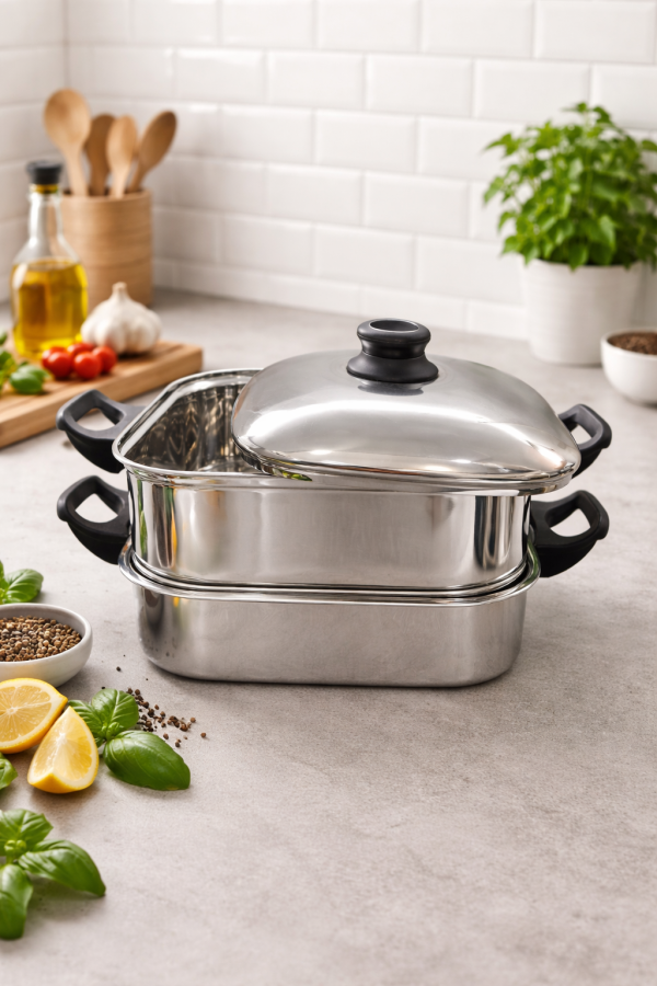 JVL Square Steamer – Stainless Steel Idli & Veg Steaming Cooker – Small