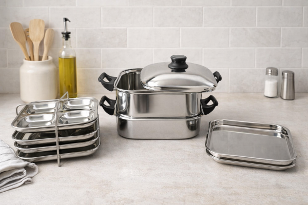 JVL Square Steamer – Stainless Steel Idli & Veg Steaming Cooker – Small