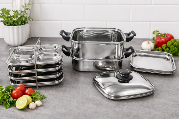 JVL Square Steamer – Stainless Steel Idli & Veg Steaming Cooker – Small