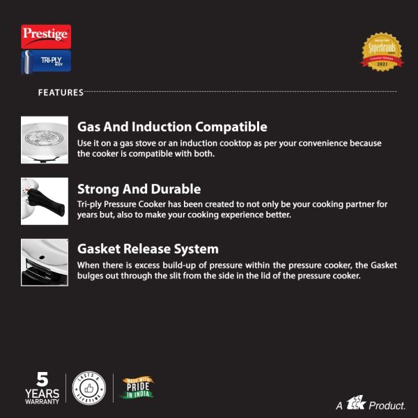 Prestige Triply Stainless Steel Pressure Cooker – Induction & Gas Compatible