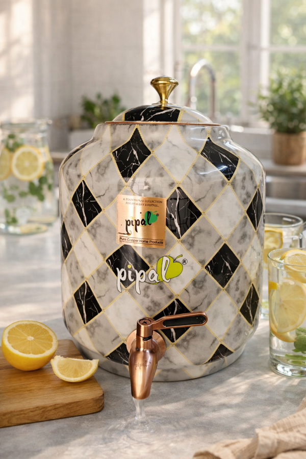 Pipal Premium Designer Water Matka – 8 Liter Black Graphite – Traditional Copper Water Pot