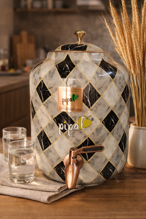 Pipal Premium Designer Water Matka – 8 Liter Black Graphite – Traditional Copper Water Pot