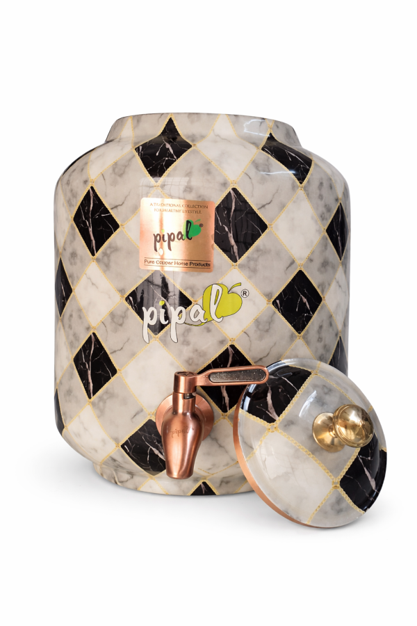 Pipal Premium Designer Water Matka – 8 Liter Black Graphite – Traditional Copper Water Pot