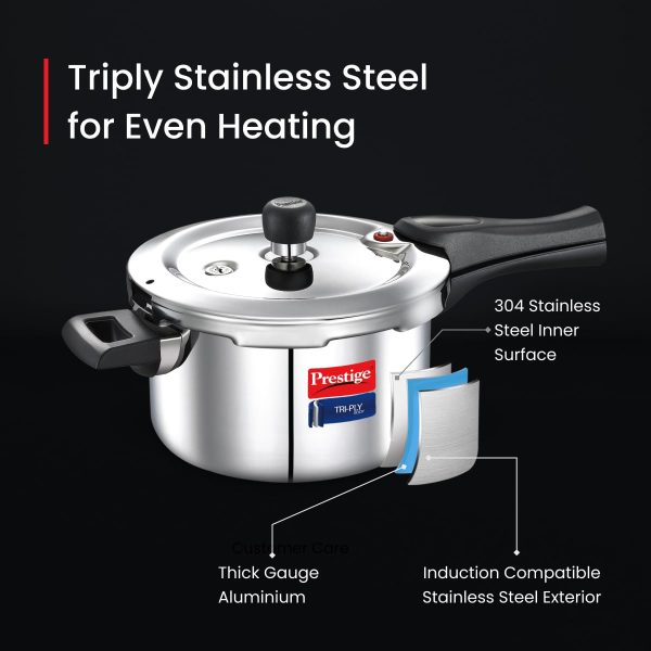 Prestige Triply Stainless Steel Pressure Cooker – Induction & Gas Compatible