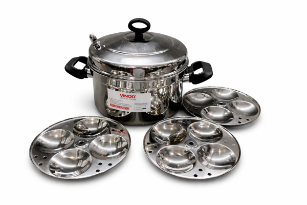 Vinod Stainless Steel Idli Cooker – 4 Plate – 16 Idli – Steamer with Lid
