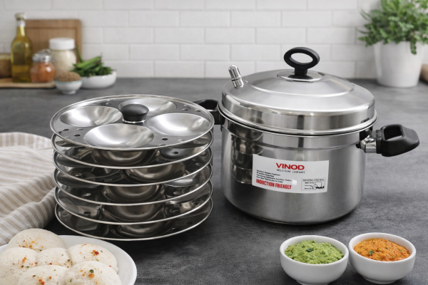 Vinod Stainless Steel Idli Cooker with 6 Plates – 24 Idli Mould – Steamer Pot