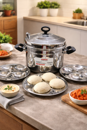 Vinod Stainless Steel Idli Cooker with 6 Plates – 24 Idli Mould – Steamer Pot