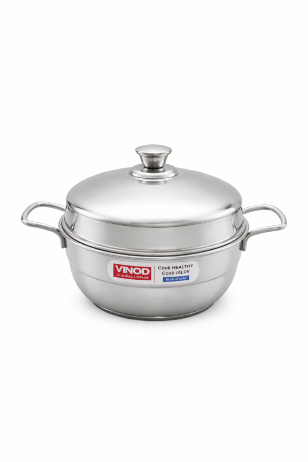 Vinod Stainless Steel Genz Mini Multi Kadai with 4 Idli Plate – Mini Kadai Idli Maker