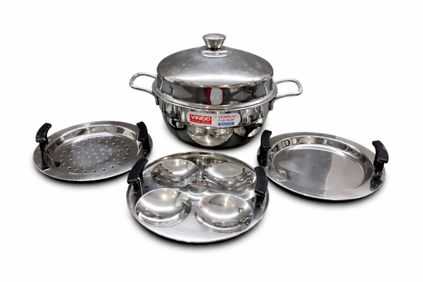 Vinod Stainless Steel Genz Mini Multi Kadai with 4 Idli Plate – Mini Kadai Idli Maker