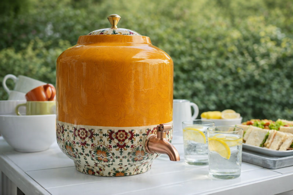 Pipal Designer Copper Water Matka  – 8 Litre Mango Carpet – Pure Copper Drinking Water Pot